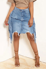 Denim Frayed Fringe Skirt