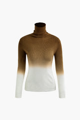 Ombre Turtle Neck Rib Knit Long Sleeve Top