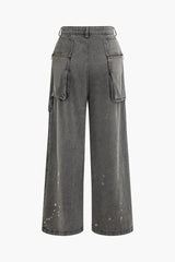 Dirty Stained Pocket Wide Leg Jeans