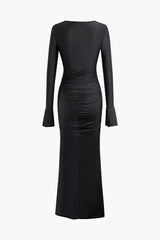 Bell Sleeve Cut Out Ruched Mermaid Maxi Dress