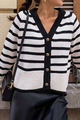 Contrast Stripe V-neck Knit Cardigan