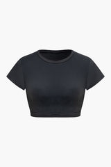 Round Neck Backless Crop T-shirt