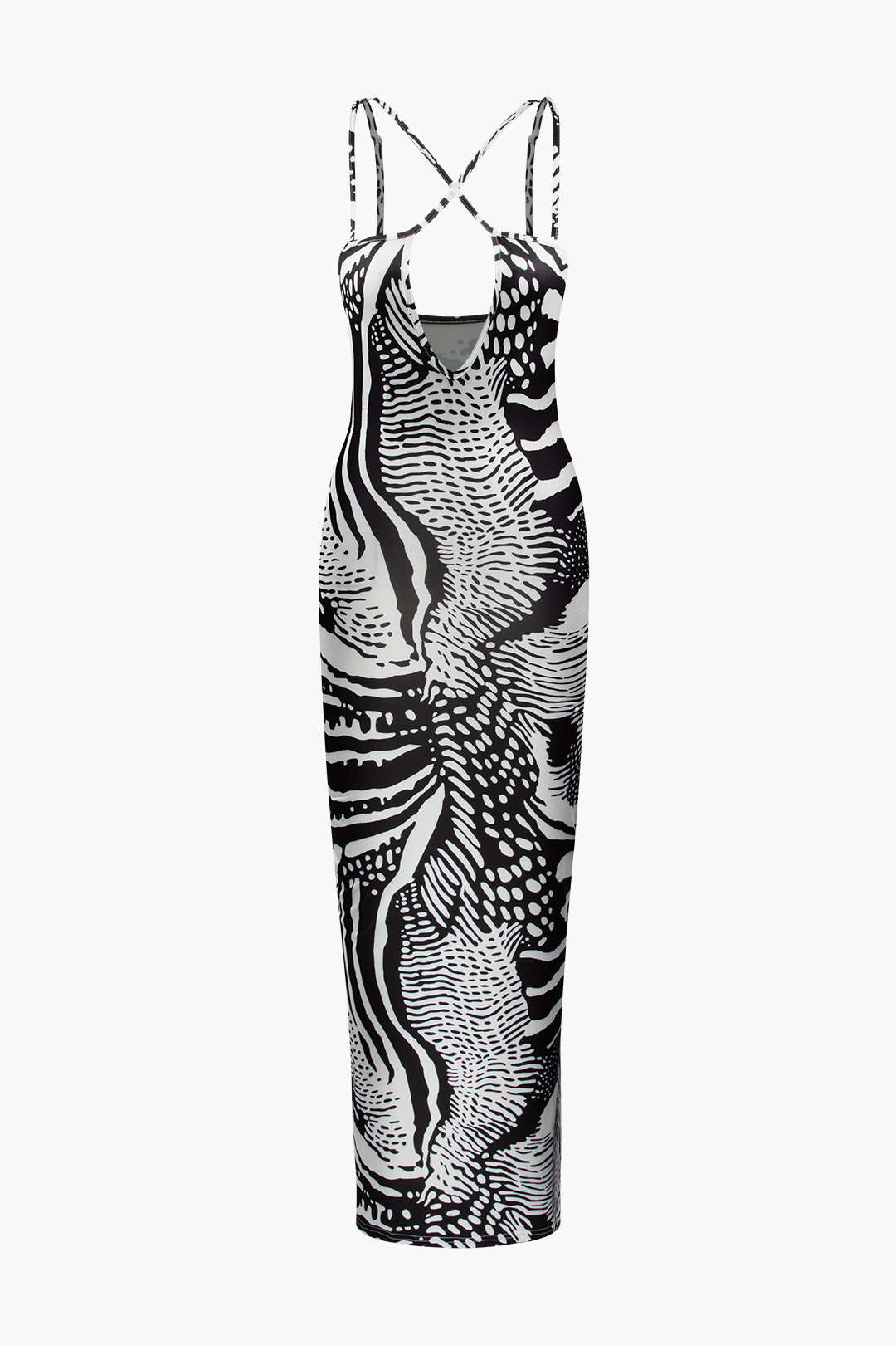 Printed Cross Strap Cut Out Maxi Dress