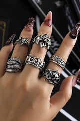 Set Of 6-pcs Punk Engraved Skull Rings