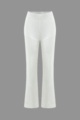 Open Knit V-neck Button Up Long Sleeve Top And High Waist Pants Set