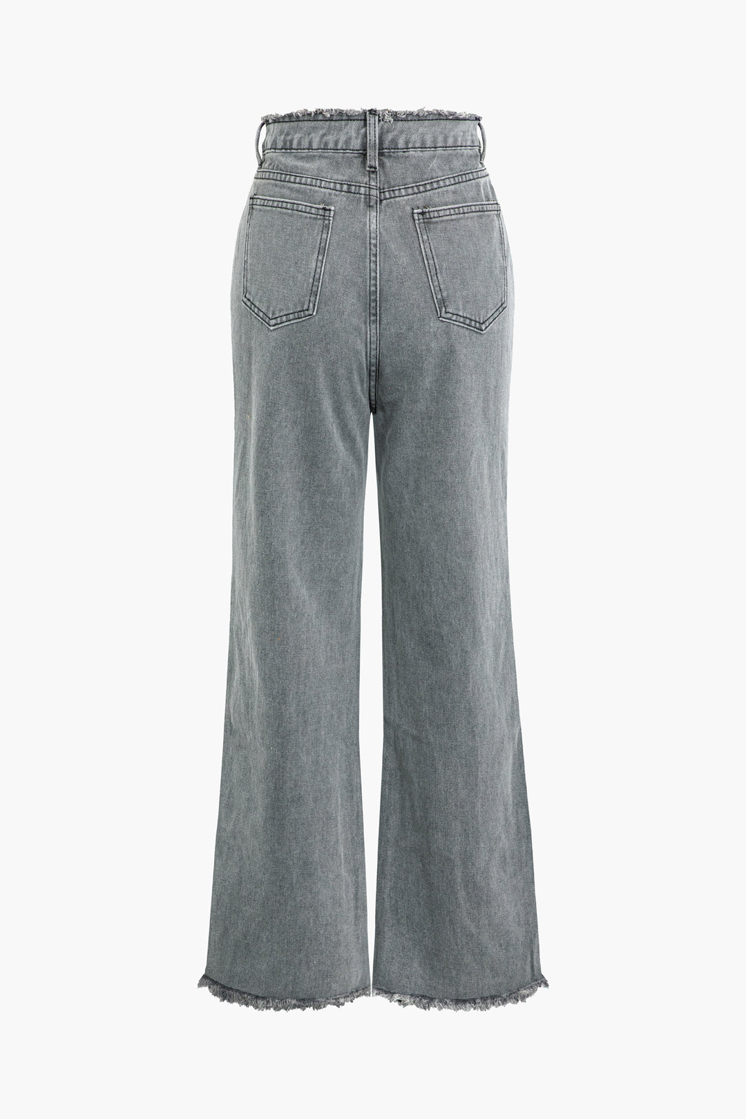 Frayed Trim Ripped High Waist Straight Leg Jeans