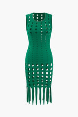 Cut Out Fringe Hem Sleeveless Midi Dress