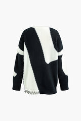 Contrast Round Neck Long Sleeve Sweater