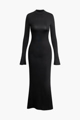 Mock Neck Bell Sleeve Backless Maxi Dress