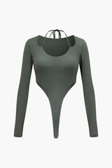 Solid Halter Tie Long Sleeve Bodysuit