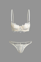 Flower Embroidery Sheer Mesh Bra And Thong Set