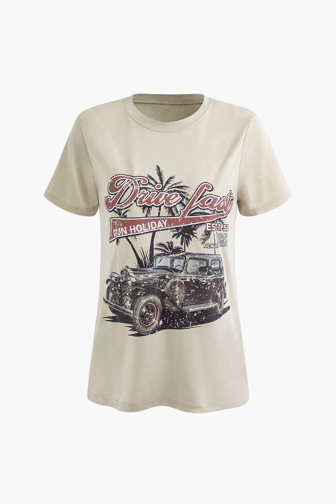 Palm Tree & Car Graphic Short Sleeve T-Shirt