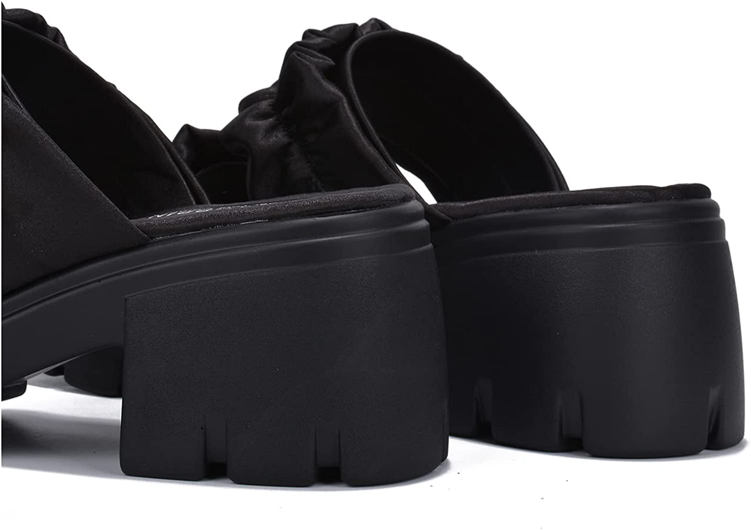 Slouchy Double Straps Black Low Block Heel Slip On Shoes