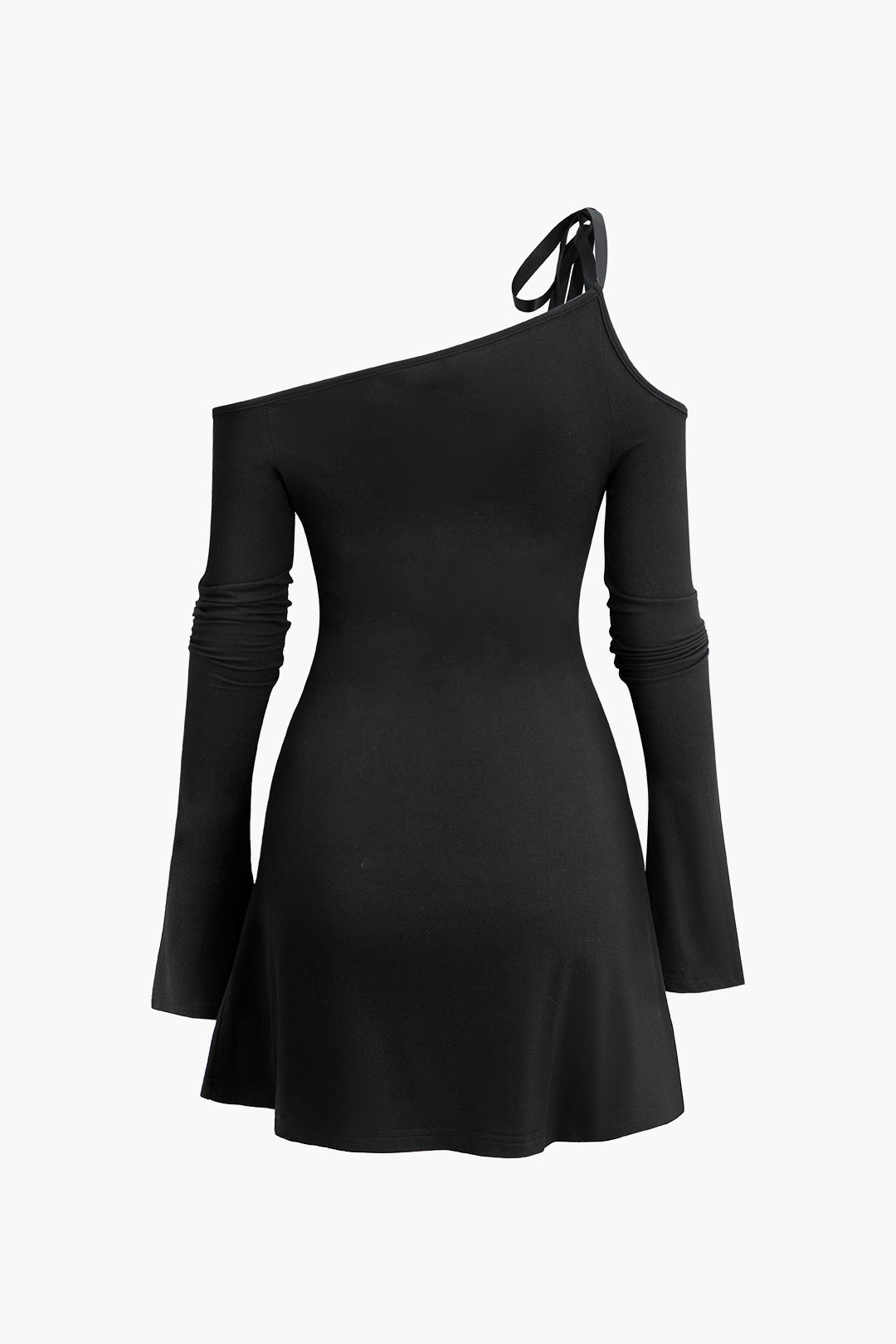 Asymmetrical Tie Bell Sleeve Mini Dress