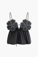 Flower Rhinestone Embellished Cami Top