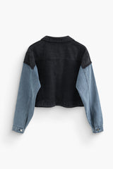 Patchwork Denim Frayed Crop Jacket