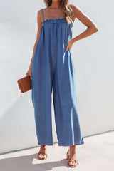 Adjustable Strap Denim Jumpsuit