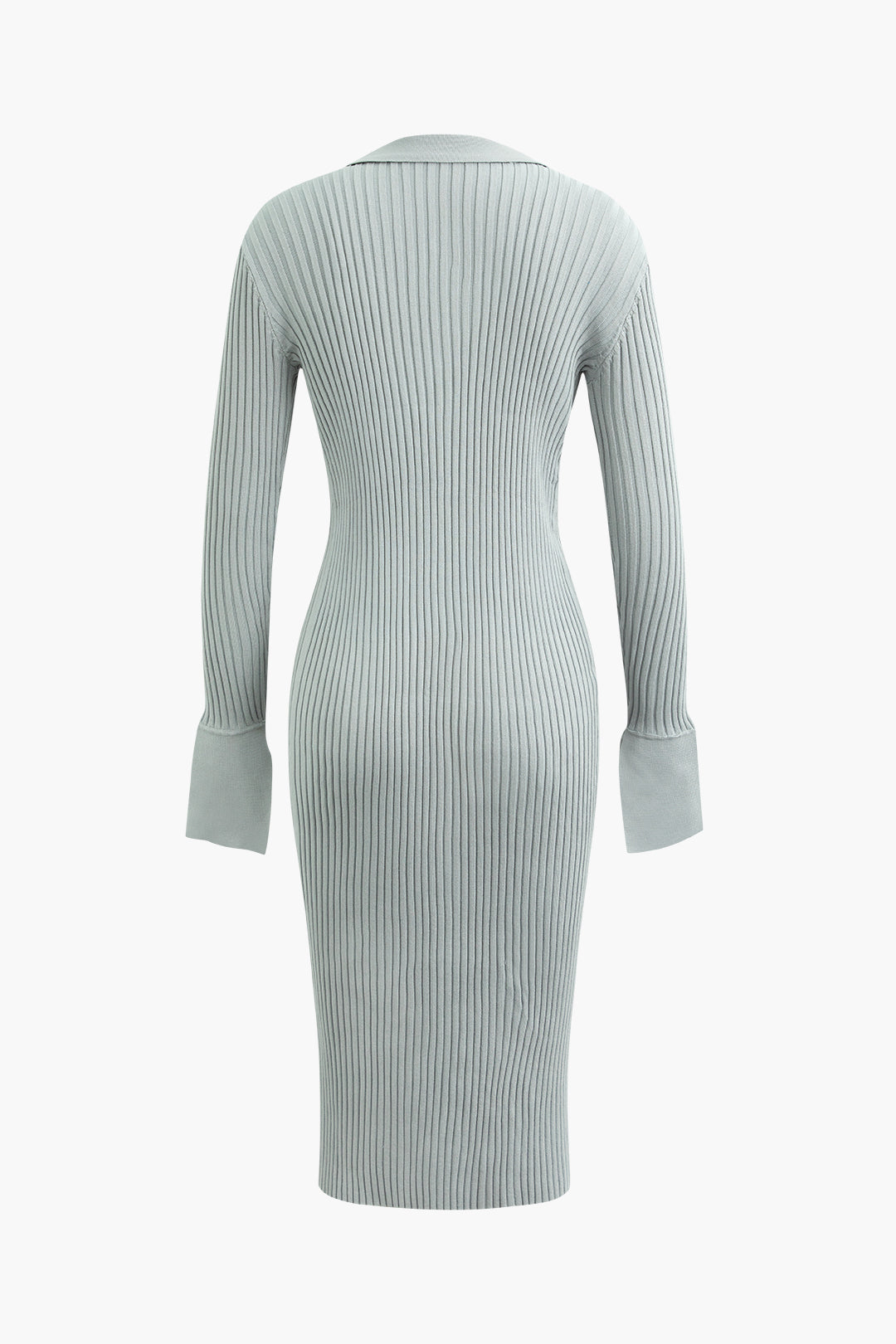 Collar Button Up Rib Knit Midi Dress