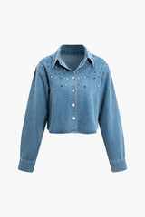 Rhinestone Embellished Denim Button Up Shirt