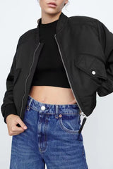 Flap Pocket Zip-Up Bomber Jacket