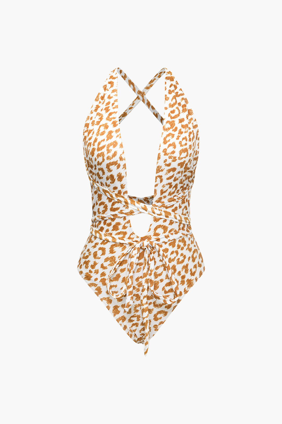 Leopard Print Wrap Tie Swimsuit And Knot Side Cover-Up Skirt Set