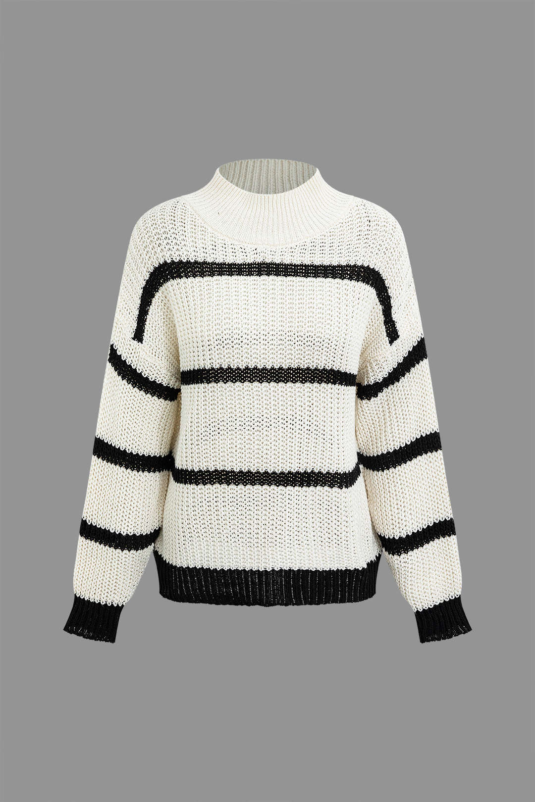 Contrast Stripe Mock Neck Knit Sweater