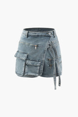 Flap Pocket Denim Wrap Shorts