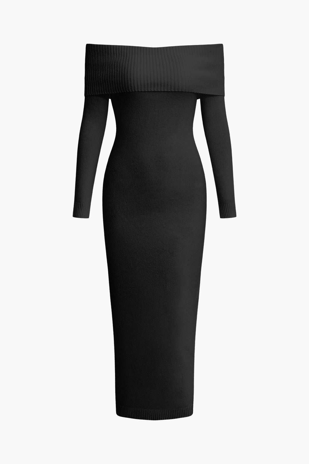 Off Shoulder Long Sleeve Knit Midi Dress