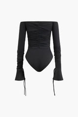 Off Shoulder Bell Sleeve Ruched Bodysuit