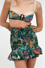 Floral Print Bikini And Ruffle Mini Skirt 3-Piece Set