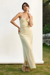 Solid Backless V-neck Maxi Dress