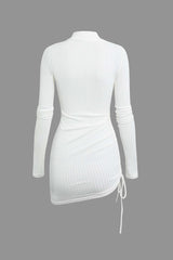 Mock Neck Ruched Rib Knit Mini Dress