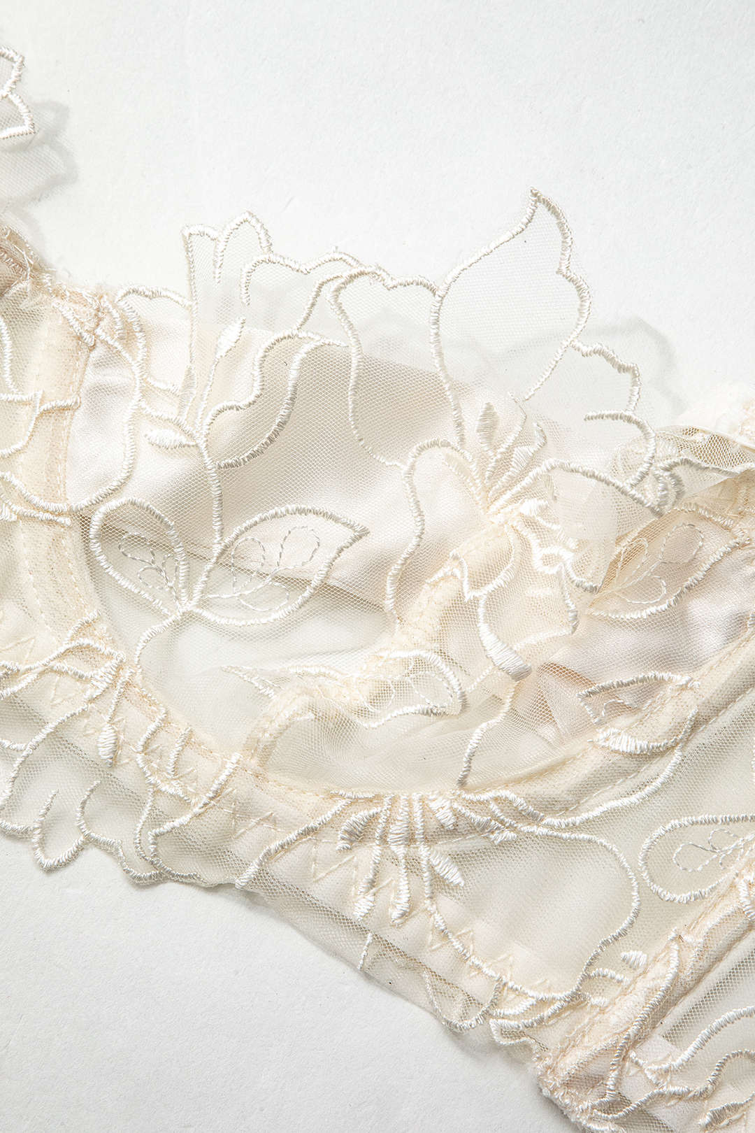 Flower Embroidery Sheer Mesh Bra And Thong Set