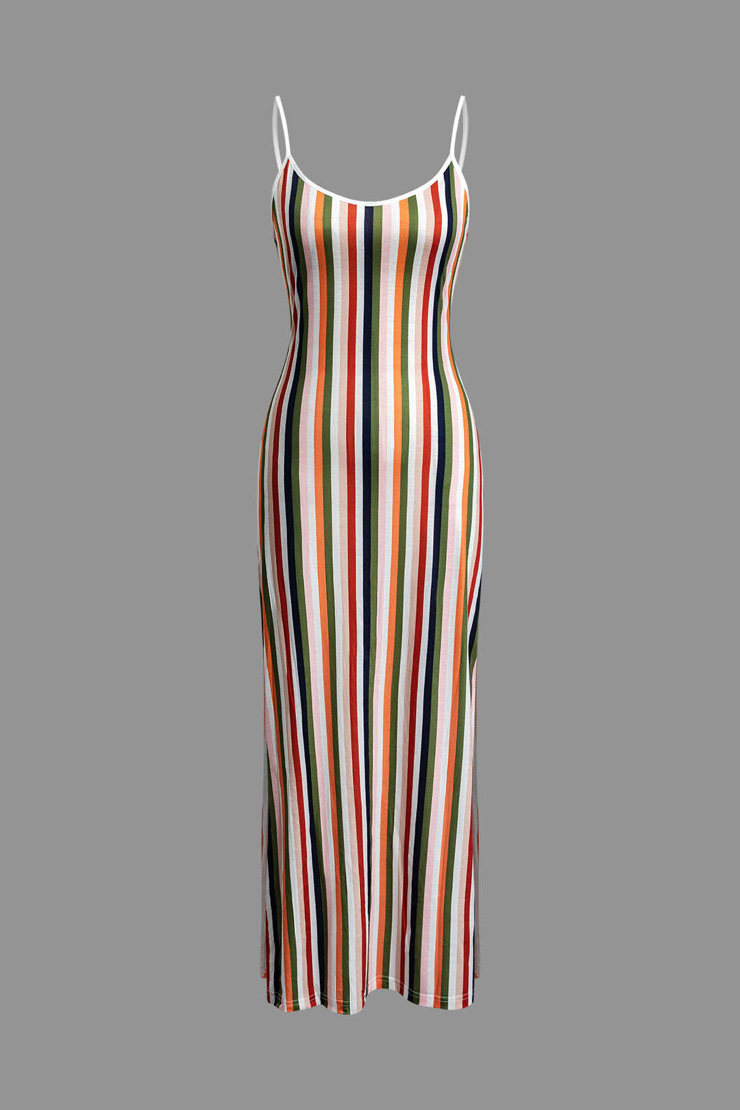 Stripe Braided Tie Slit V-neck Cami Maxi Dress