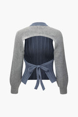 Colorblock Turtleneck Backless Tie Back Sweater