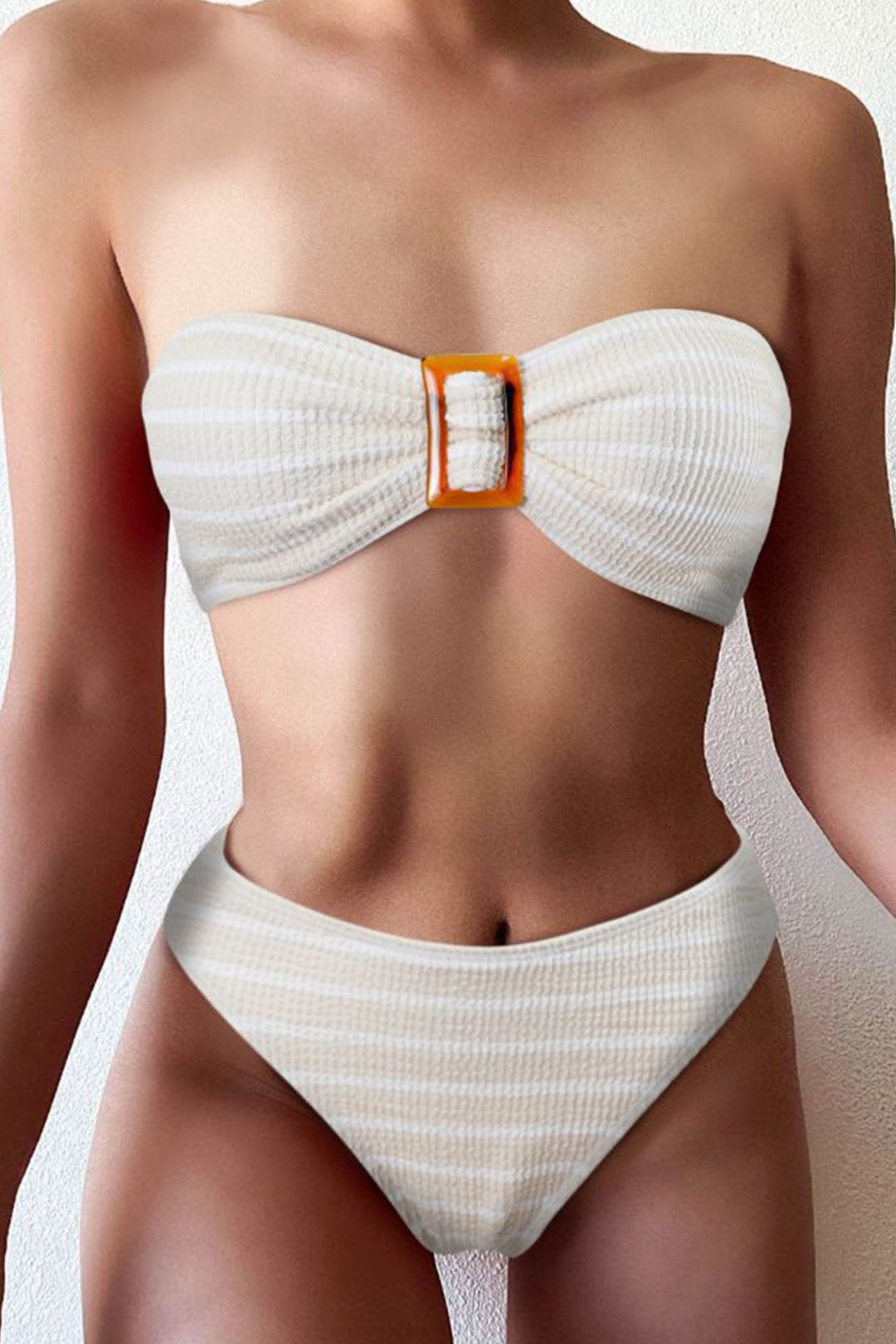 Textured Buckle Detail Tube Bikini Set