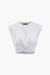 Solid Padded-Shoulder Knot Hem T-Shirt