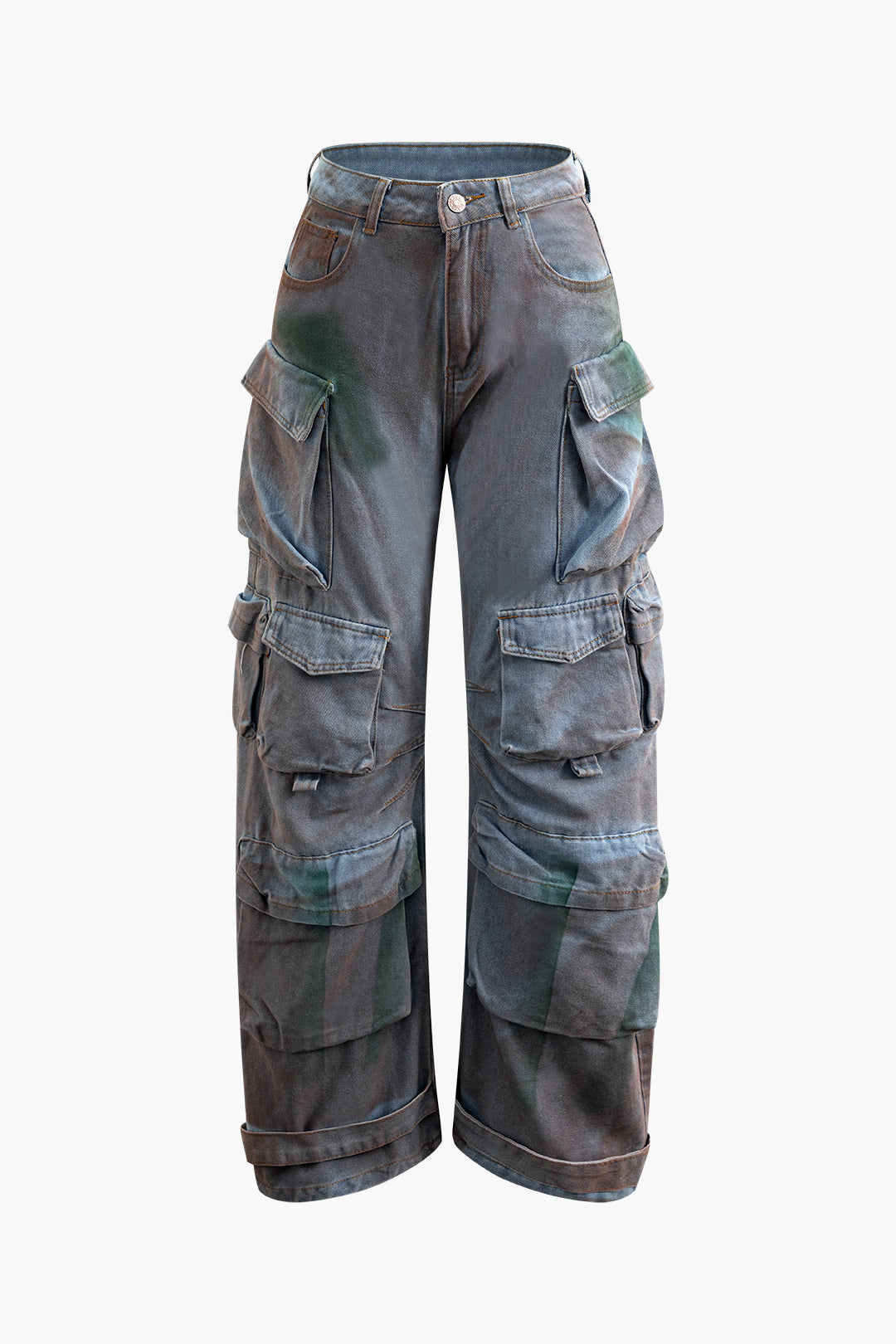 Dirty Stained Flap Pocket Straight Leg Cargo Jeans