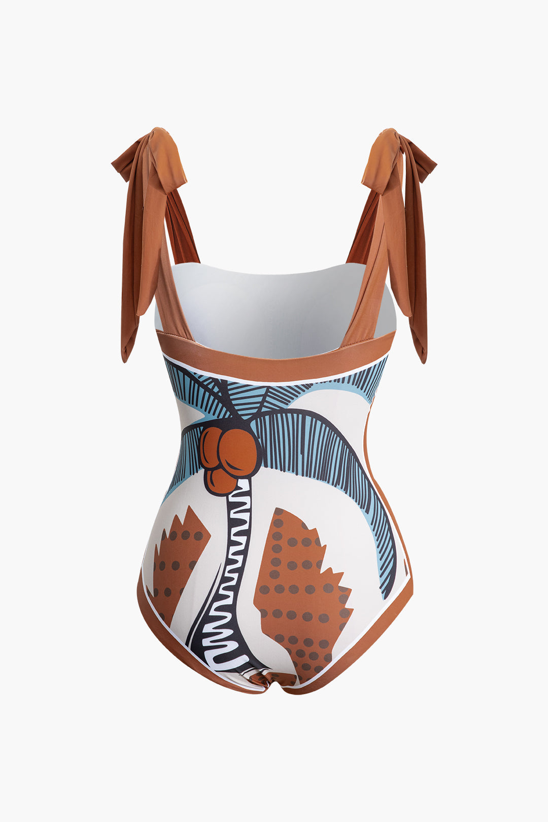 Coconut Tree Print Knot Strap One-Piece Swimsuit