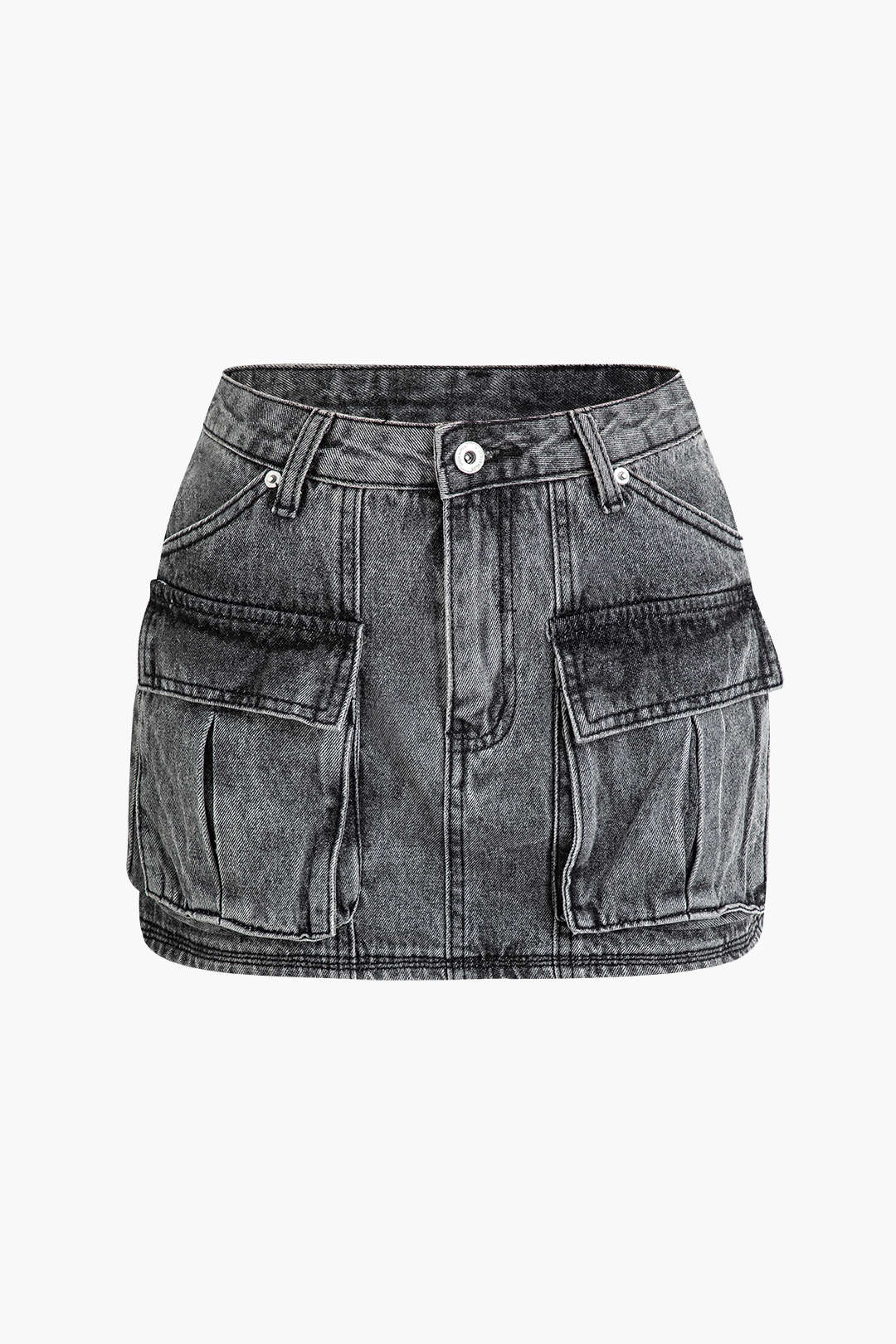 Faded Flap Pocket Cargo Denim Mini Skirt