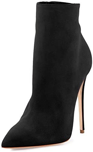 Black Suede Zipper Stiletto Heel Booties