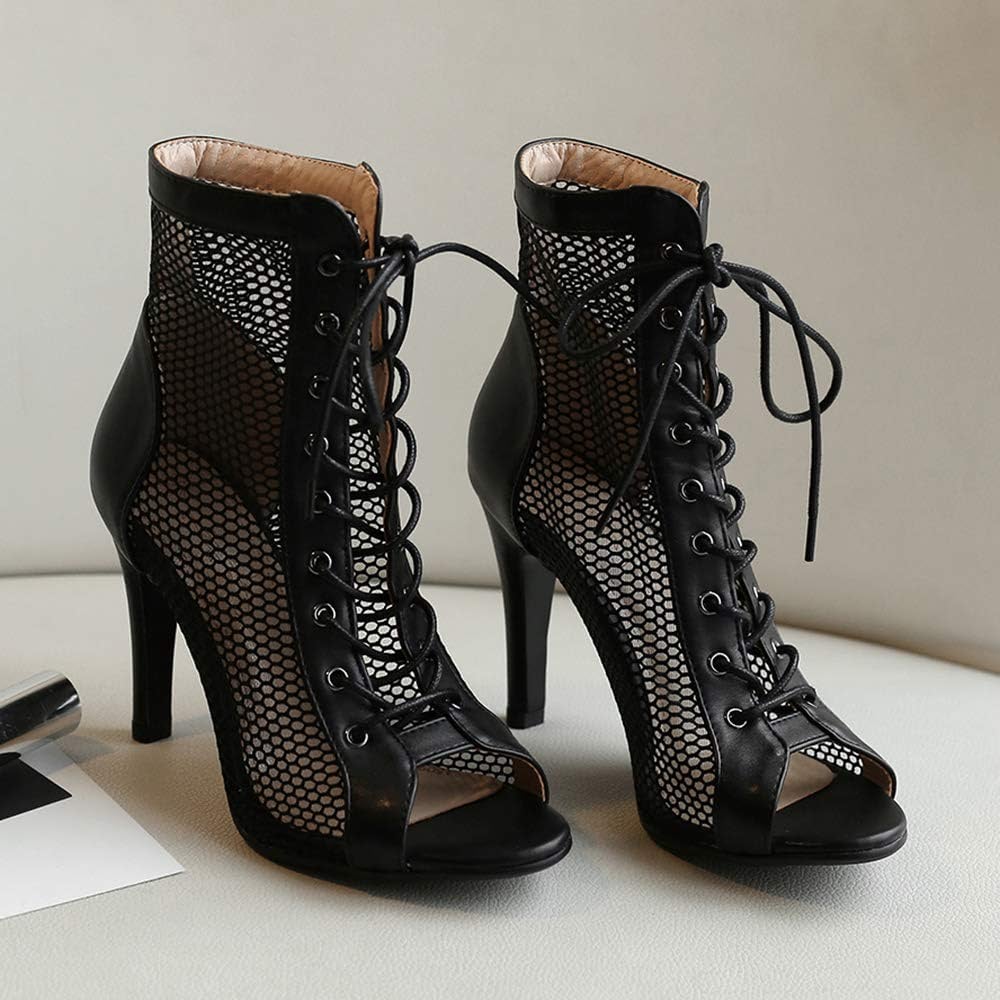 Black Leather Lace-Up Classic Gladiator Booties