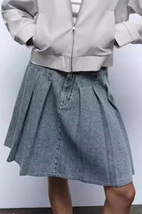 Denim Pleated Mini Skirt