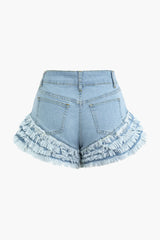 Fringe Hem Denim Shorts