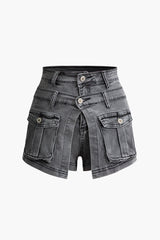 Layer Wrap Flap Pocket Denim Shorts