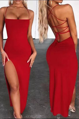 Cross Tie Backless Slit Maxi Dress