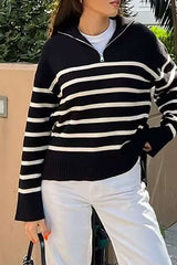 Stripe Half Zipper Lapel Sweater