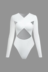 Cross Cut Out V-neck Long Sleeve Bodysuit