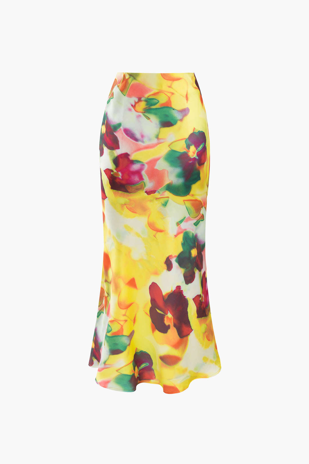 Floral Print Drawstring Ruched Slit Midi Skirt