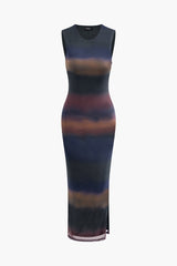 Tie Dye Mesh Sleeveless Slit Midi Dress